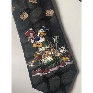Mens Vintage Mickey Unlimited‎ Neck Tie 90s Retro Donald Duck Boat Suitcase